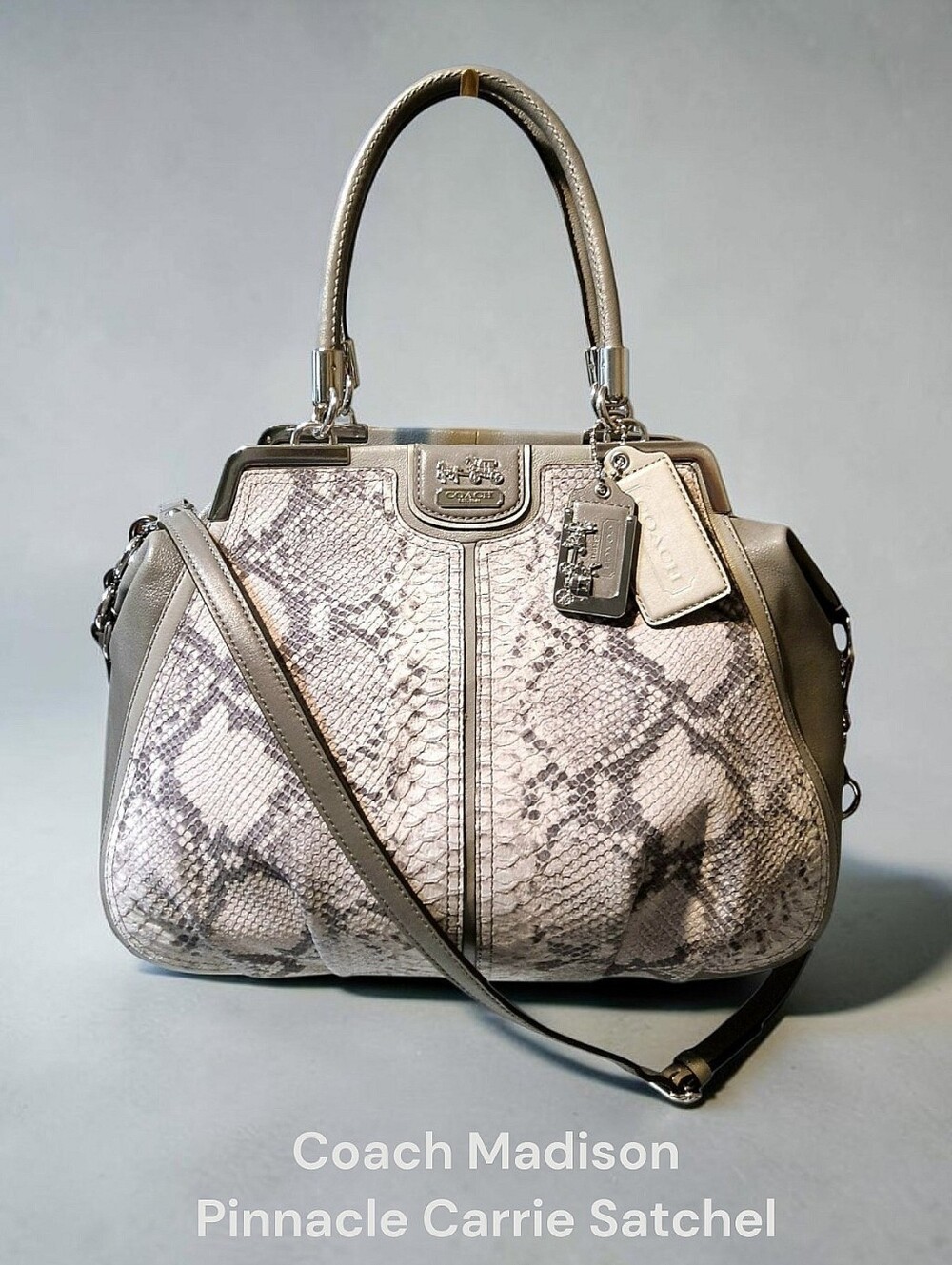 Coach Madison Pinnacle Carrie Satchel in Grey with Python Embossed Leather